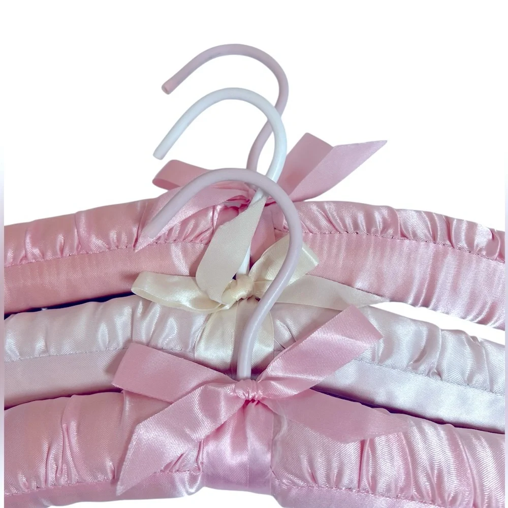 Three Luxurious Padded Satin Hangers-2 Pink and 1 White Hanger.